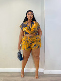 Casual Short-Sleeve Collared Printed Shirt and Shorts Two-Piece Set QZ-6586
