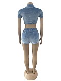 Fashionable Velvet Fabric Short-Sleeve and Shorts Set OSM-4351