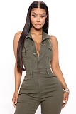 Fashionable High-Elastic Sexy Backless Collared Workwear Denim Jumpsuit JLX-5091