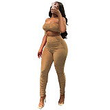 Sexy Backless Strapless Slim Fit Solid Color Two-Piece Set RS-2501