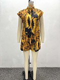 Casual Short-Sleeve Collared Printed Shirt and Shorts Two-Piece Set QZ-6586