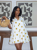 Fashionable and Elegant V-neck Puff Sleeve Striped Pocket Loose Short Dress PMR-TW840