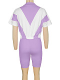 2026 Casual Color-Blocked Sporty Short Zipper Top + Shorts Two-Piece Set RS-391401