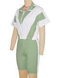 2026 Casual Color-Blocked Sporty Short Zipper Top + Shorts Two-Piece Set RS-391401
