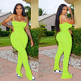 Fashionable Pleated Slit Flare Suspender Jumpsuit RS-8106