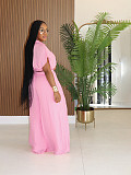 Casual Summer Collared Short Top and High-Waisted Wide-Leg Pants Set PMR-TW716