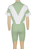 2026 Casual Color-Blocked Sporty Short Zipper Top + Shorts Two-Piece Set RS-391401
