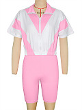 2026 Casual Color-Blocked Sporty Short Zipper Top + Shorts Two-Piece Set RS-391401
