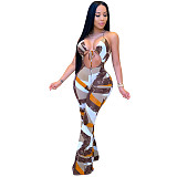 Sexy Printed Slim Fit Halter Neck Jumpsuit RS-6359