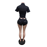 Casual Hot Selling Short-Sleeve Shorts High-Stretch Denim Set MEM-88682