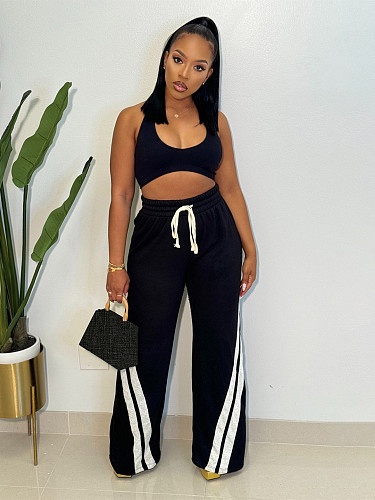 Summer Casual Patchwork Loose Straight Wide-Leg High-Waisted Sports Pants RS-T119
