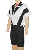 2026 Casual Color-Blocked Sporty Short Zipper Top + Shorts Two-Piece Set RS-391401