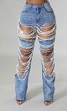 Sexy Ripped Straight Leg Jeans With Chain Bead Charm RS-323