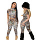 2026 Fashionable Printed High-Neck Short-Sleeve Crop Top and Tight-Fitting Pants Two-Piece Set PMR-TW830