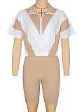 2026 Casual Color-Blocked Sporty Short Zipper Top + Shorts Two-Piece Set RS-391401