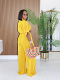 Casual Summer Collared Short Top and High-Waisted Wide-Leg Pants Set PMR-TW716