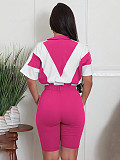 2026 Casual Color-Blocked Sporty Short Zipper Top + Shorts Two-Piece Set RS-391401