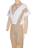 2026 Casual Color-Blocked Sporty Short Zipper Top + Shorts Two-Piece Set RS-391401