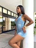 2026 New Casual Slim Fit Washed Sleeveless Denim Jumpsuit Shorts TR-1358