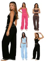 Fashionable Casual Sports Vest and Wide-Leg Pants Set SSN-211518 Fashionable Casual Sports Vest and Wide-Leg Pants Set SSN-211518