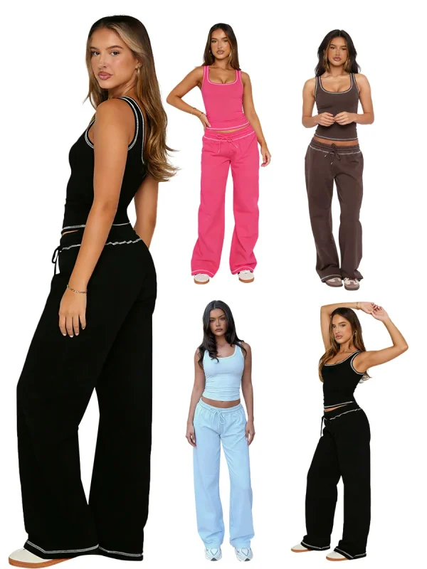 Fashionable Casual Sports Vest and Wide-Leg Pants Set SSN-211518