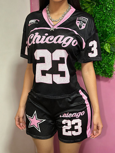 2026 Summer Mesh No. 23 Jersey T-shirt and High-Waisted Shorts Two-Piece Set PMR-TW844