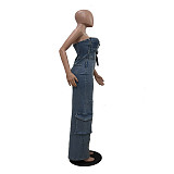 Trendy Street Hip Hop Style High-Waisted Denim Jumpsuit TR-1333