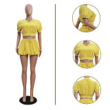 Casual Washed Crop Top and Lantern Skirt Set TR-1327