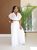 Casual Summer Collared Short Top and High-Waisted Wide-Leg Pants Set PMR-TW716