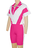 2026 Casual Color-Blocked Sporty Short Zipper Top + Shorts Two-Piece Set RS-391401