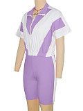2026 Casual Color-Blocked Sporty Short Zipper Top + Shorts Two-Piece Set RS-391401
