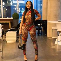 Sexy Fashion Patterned Sheer Netting Back Zipper Jumpsuit SHD-9707
