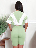 2026 Casual Color-Blocked Sporty Short Zipper Top + Shorts Two-Piece Set RS-391401