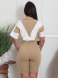 2026 Casual Color-Blocked Sporty Short Zipper Top + Shorts Two-Piece Set RS-391401