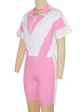 2026 Casual Color-Blocked Sporty Short Zipper Top + Shorts Two-Piece Set RS-391401