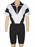 2026 Casual Color-Blocked Sporty Short Zipper Top + Shorts Two-Piece Set RS-391401