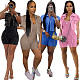 Fashionable Acid-Washed Distressed Cardigan Jumpsuit Shorts Two-Piece Set TK-6337