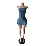 New Strapless Elastic Irregular Denim Dress MEM-88688