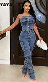 New Strapless Button-Up Multi-Pocket Workwear Denim Jumpsuit RS-9825