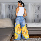 Fashionable Casual Printed Wide-Leg Trousers YF-10833