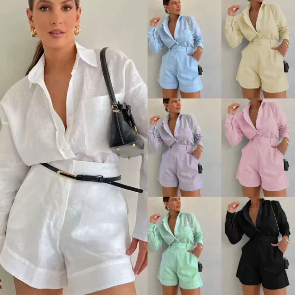 Casual Long-Sleeved Shirt and Shorts Suit RC-3251