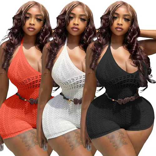 Fashionable Knitted Slim Fit Elastic Hollow-Out Jumpsuit TK-6349