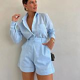 Casual Long-Sleeved Shirt and Shorts Suit RC-3251