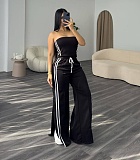 Women Off Shoulder Top Vest Loose Pants Set Casual Look CY-1107