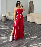 Women Off Shoulder Top Vest Loose Pants Set Casual Look CY-1107