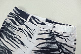Fashionable Zebra Print Backless Tie-Waist Top and Wide-Leg Pants Set JY-919092