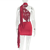 Fashion Solid Color Patchwork Backless Tie-up Pleated Asymmetrical Bodycon Dress JY-303053