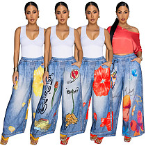 Fashionable Casual Printed Wide-Leg Trousers YF-10833