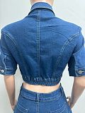 Fashionable Slim Fit Frayed Tassel Short-Sleeve Denim Two-Piece Set YUNM-59015