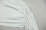 Fashion Solid Color Patchwork Backless Tie-up Pleated Asymmetrical Bodycon Dress JY-303053